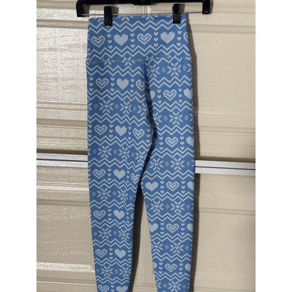 BEACH RIOT Fair Isle Leggings XS Blue White Snowflake Heart Knit Pattern Stretch - Picture 3 of 14